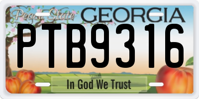 GA license plate PTB9316