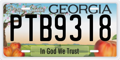 GA license plate PTB9318