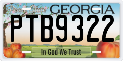 GA license plate PTB9322