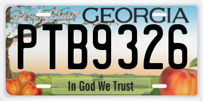 GA license plate PTB9326