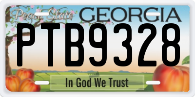 GA license plate PTB9328