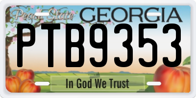 GA license plate PTB9353