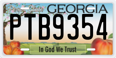 GA license plate PTB9354