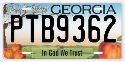 GA license plate PTB9362