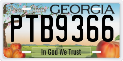 GA license plate PTB9366