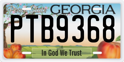 GA license plate PTB9368