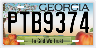 GA license plate PTB9374