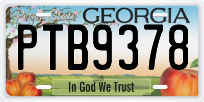 GA license plate PTB9378