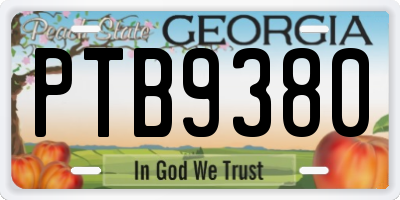 GA license plate PTB9380