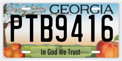 GA license plate PTB9416