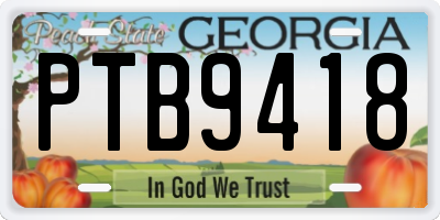GA license plate PTB9418