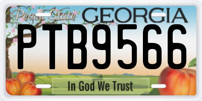 GA license plate PTB9566
