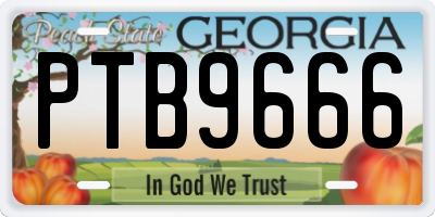 GA license plate PTB9666