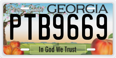 GA license plate PTB9669