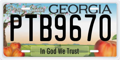 GA license plate PTB9670