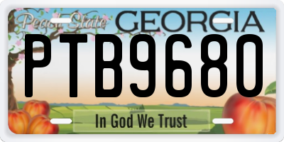 GA license plate PTB9680