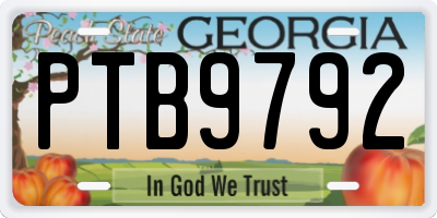 GA license plate PTB9792