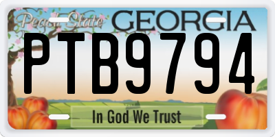 GA license plate PTB9794