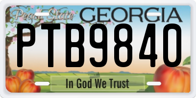 GA license plate PTB9840