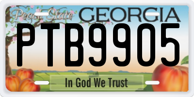 GA license plate PTB9905