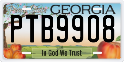 GA license plate PTB9908
