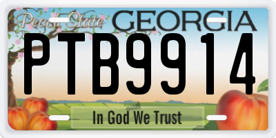 GA license plate PTB9914