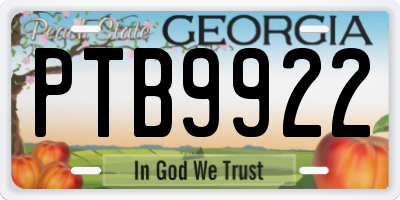 GA license plate PTB9922