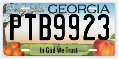GA license plate PTB9923