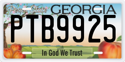 GA license plate PTB9925