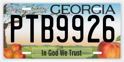 GA license plate PTB9926