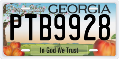 GA license plate PTB9928