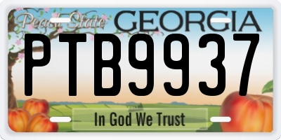 GA license plate PTB9937
