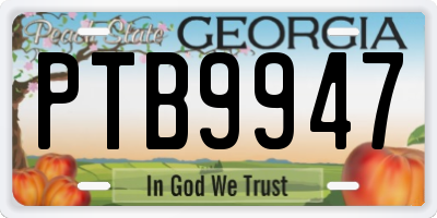 GA license plate PTB9947