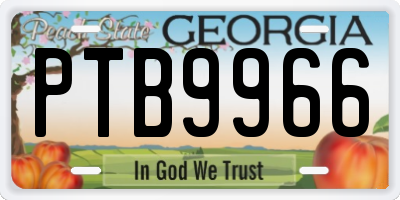 GA license plate PTB9966