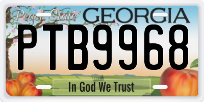 GA license plate PTB9968