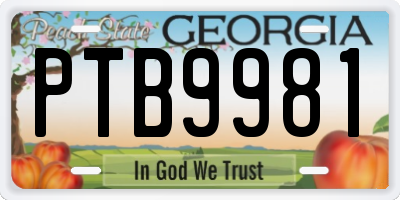GA license plate PTB9981