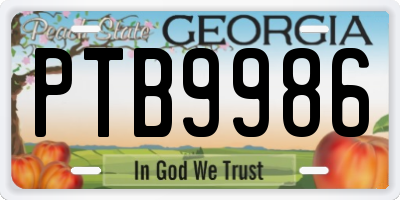 GA license plate PTB9986