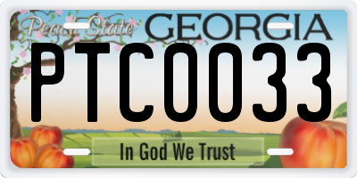 GA license plate PTC0033