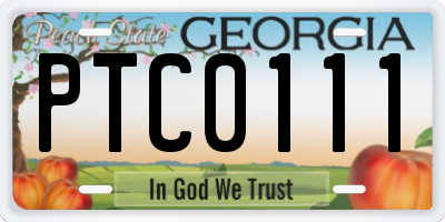 GA license plate PTC0111