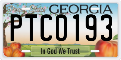 GA license plate PTC0193