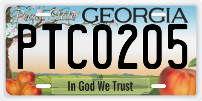 GA license plate PTC0205