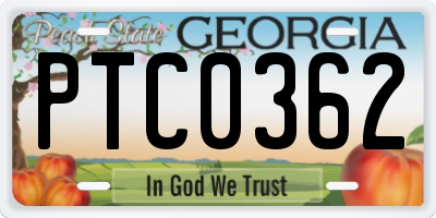GA license plate PTC0362
