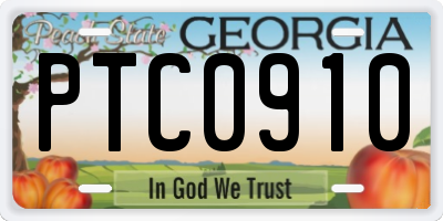 GA license plate PTC0910