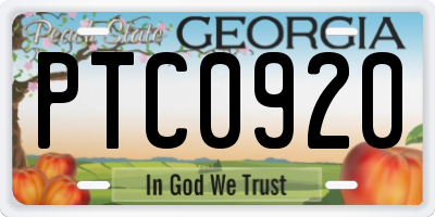 GA license plate PTC0920