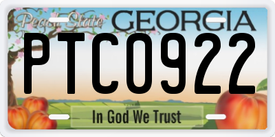 GA license plate PTC0922