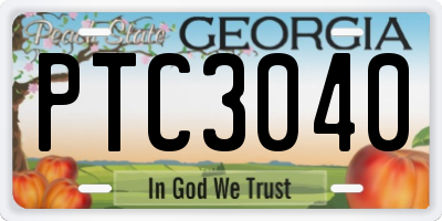 GA license plate PTC3040