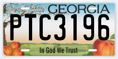 GA license plate PTC3196