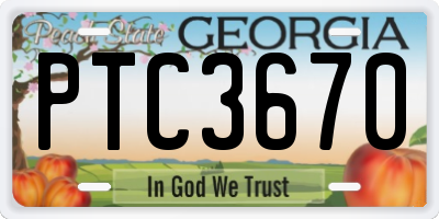 GA license plate PTC3670