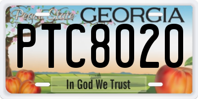 GA license plate PTC8020