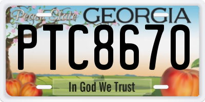 GA license plate PTC8670